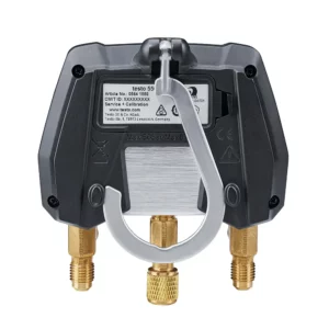 Vista de la parte posterior del manómetro bluetooth para refrigeración marca Testo 550i.