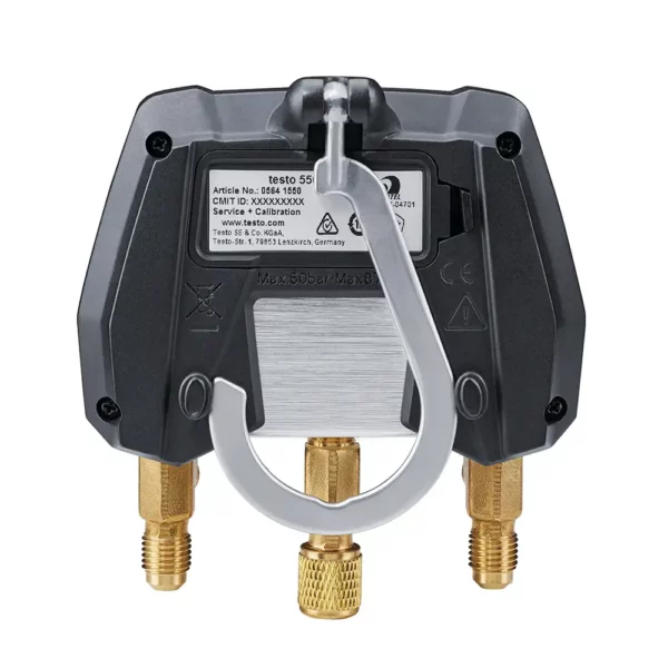 Vista de la parte posterior del manómetro bluetooth para refrigeración marca Testo 550i.