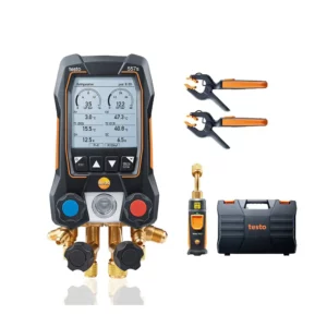 Muestra del contendio del kit de herramientas para refrigeración y climatización de la marca Testo.